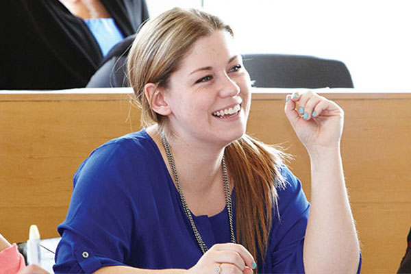 female student laughing