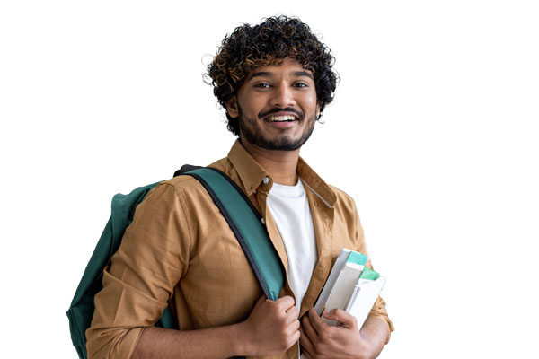 Student with backpack smiling